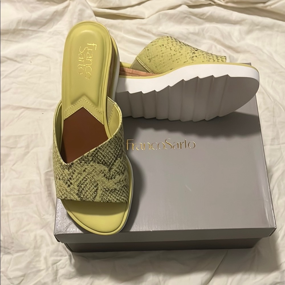 Franco Sarto Yellow Mules with Textured Design